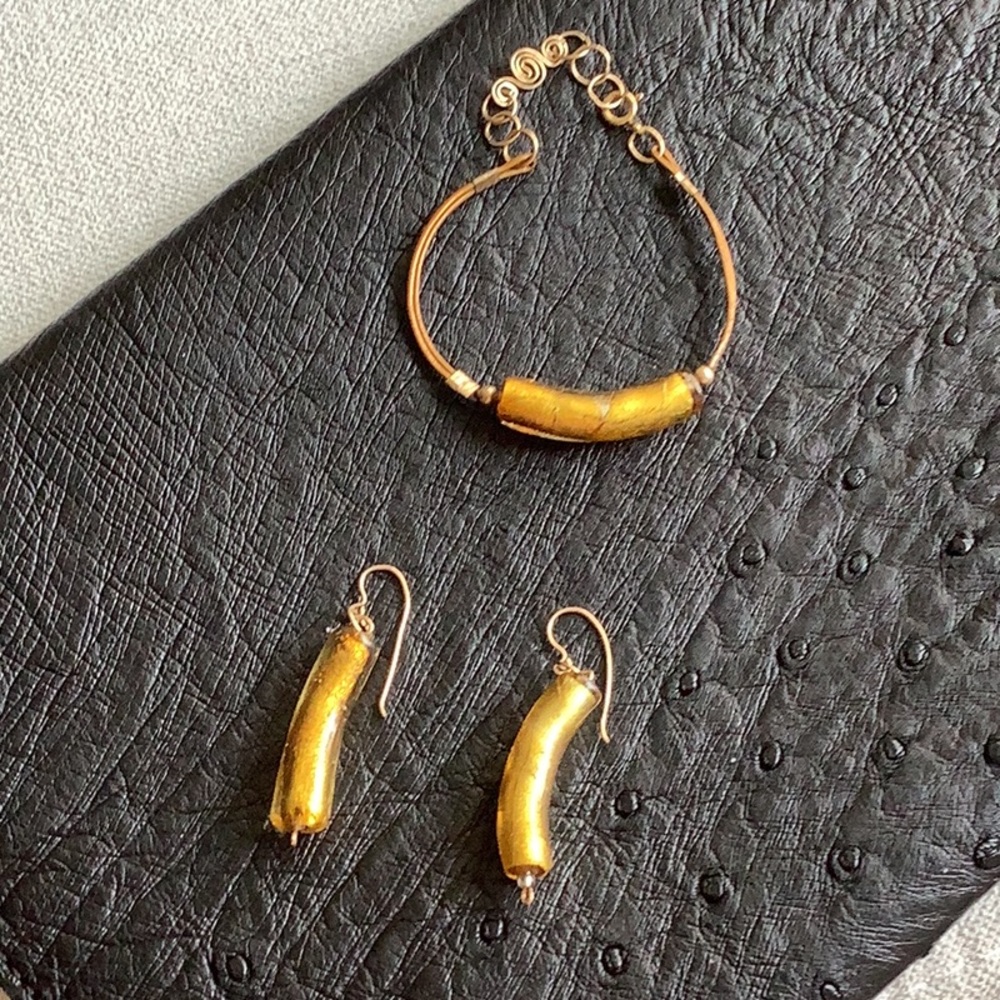 Italy Marano glass yellow color, bracelet, and earrings set